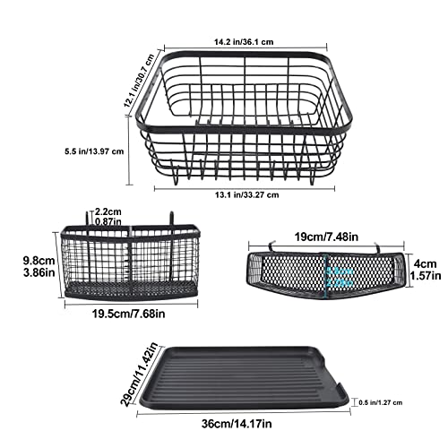 Kitchen Dish Drainer Rack with Drying Board and Full-Mesh Silverware Utensils Holder, Black