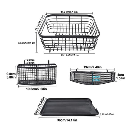 Kitchen Dish Drainer Rack with Drying Board and Full-Mesh Silverware Utensils Holder, Black