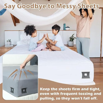 Bed Sheet Holders for Corners, Heavy Duty Fitted Lock Sheet Holders Keep Sheets Firm & Tight, New Upgrade Open Corner Design for Any Mattress Sizes, No More Loose Sheets, Easy Installation(Dark Grey)