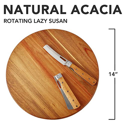 Acacia Wood Lazy Susan, Wood Turntable Tray Cabinet Organizer,14"