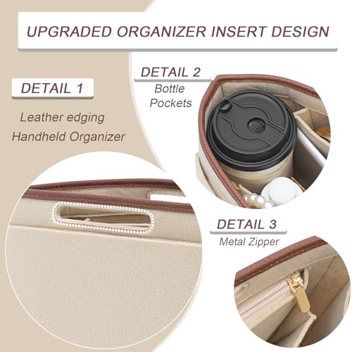 Felt Purse Organizer Insert for Longchamp Le Pliage L Bag Handbag Leather edge Longchamp Organizer Insert (Beige, Large)