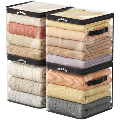 Lifewit 4 Pack Clear Clothes Storage Bags, Sweater Storage with Zipper, 18L Vinyl Foldable Moving Bags, Storage Container for Blankets Bed Sheet Sweater Yarns