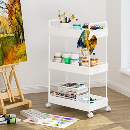 Ronlap 3 Tier Slim Rolling Storage Cart with Wheels Utility Organizer,White | For bathroom, laundry, kitchen, bedside & dorm. Fits art, craft, snack, makeup, nail, diaper & postpartum baby supplies
