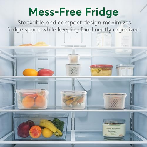 5 Set Fruit Storage Containers for Fridge with Colander, Produce & Veggie