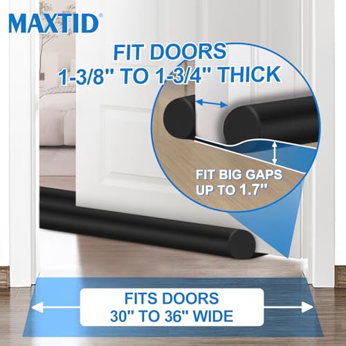 MAXTID Large Door Draft Stopper for Bottom of Doors 36” Under Door Sweep | Noise Blocker Black Gap Filler Stoppers Adjustable Doors Seal Sweep Guard, Window Breeze Stoppers, Home Essentials Gadgets