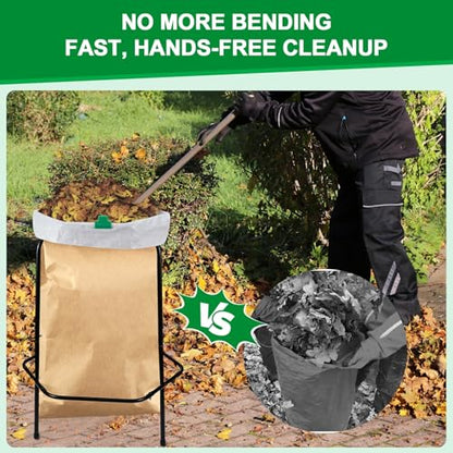 Aobiono Leaf Trash Bag Holder Stand, Garbage Bag Support Frame for 30-55 Gallon Lawn Bags, for Yard Kitchen Garden Outdoor Camping Waste, with Reusable Bag Clips, Heavy Duty (Black)