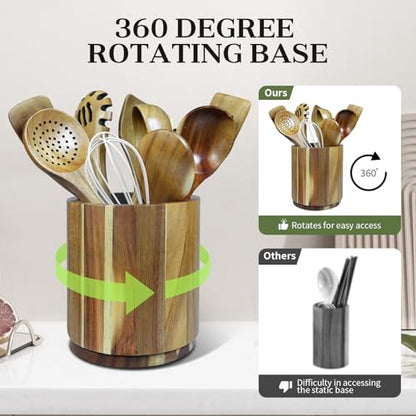 Acacia Wooden Utensil Holder for Kitchen Counter,3... (Acacia | Acacia Wood)