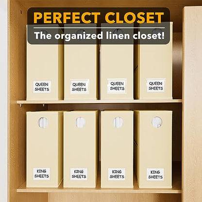 SpaceAid 8 Pack Bed Sheet Organizers and Storage, Foldable Sheet Organizer for Linen Closet, Sheets Set Folder Keeper with Window XL (Queen & King Size) Bedding Container (Beige, 8 Pack)