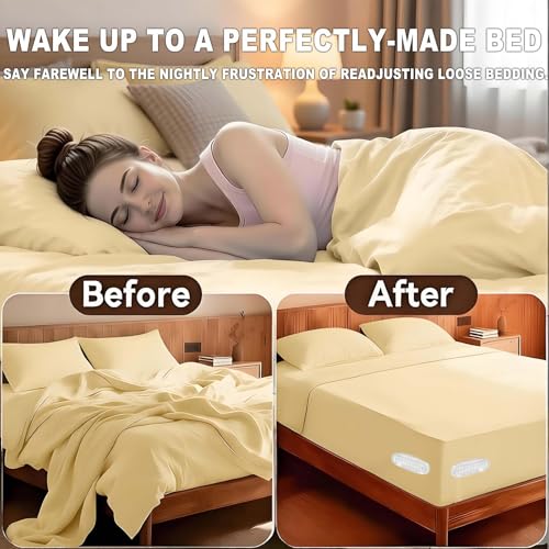 Bed Sheet Holder for Box Spring Mattress Clips 4 Pack Corner Grippers, Locks Tight & Keep Fitted Sheet Stay in Place, NOT for Adjustable/Electric Beds, Platform Beds Or Foldable Futons