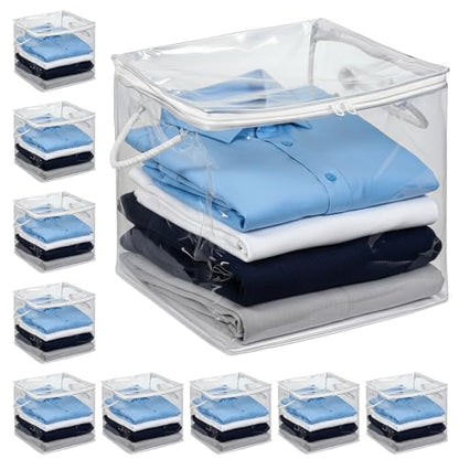 10pcs clear storages bag bed sheet organizer clear zippered storage bags with Handle cube storage bags with zipper Plastic Two-Way Zipper Foldable Plastic Closet Organizer towel for closet