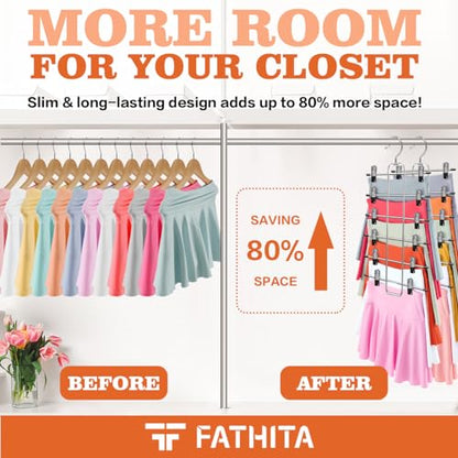 6-Tier Space Saving Pants Hangers with Clips, Multi-Functional Skirt & Jean Organizer for Small Closets, Dorm Room Essentials, 2 Pack Metal Clothes Storage