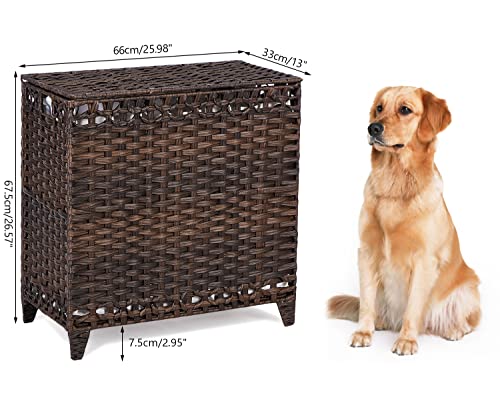 Laundry Hamper with 3 Removable Liner Bags, 132L Laundry Sorter with Lid | Raised Feet; Side Carry Handles; Handwoven PP Rattan; Rust-Resistant Iron Frame; Decorative Woven Design