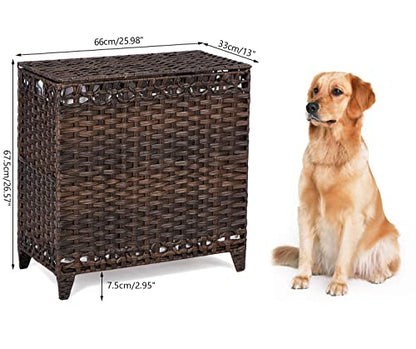Laundry Hamper with 3 Removable Liner Bags, 132L Laundry Sorter with Lid | Raised Feet; Side Carry Handles; Handwoven PP Rattan; Rust-Resistant Iron Frame; Decorative Woven Design