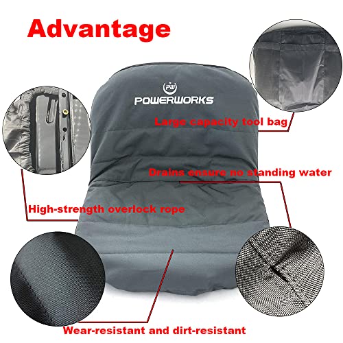 POWERWORKS Weatherproof Deluxe Riding Lawn Mower Seat Cover, Medium, Black | For Seats 12.4-14.1" High, 600D Oxford Cloth,Storage Pockets, Non-slip Cushioned Surface, Weatherproof Lawn Tractor Cover
