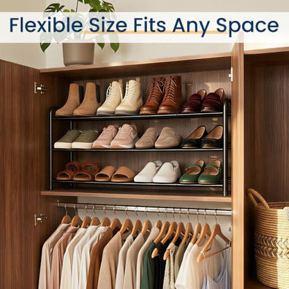 ENJOYBASICS 3 Tier Expandable Shoe Rack, Metal Small Shoes Shelf, Black | Free Standing Shoe Holder for 12 Pairs, Sturdy Shoe Organizer for Closet, Entryway, Under Bed ,Front Door, Bedroom