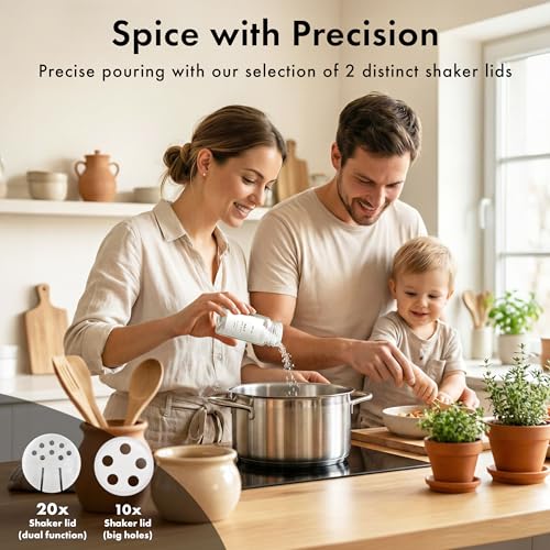 Glass Spice Jars with Label, 24x Bamboo Wooden Lids - White Labels