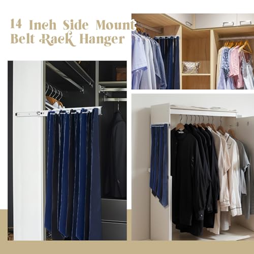 Blulu 2 Pcs 13.8'' Sliding Tie Rack Hangers for Closet, 25 Tie Each, Silver | Includes 2 Silver 13.8 Inch Metal Racks with 25 Hooks Each and 12 Screws; Full-extension Ball-bearing Slides for Easy Access