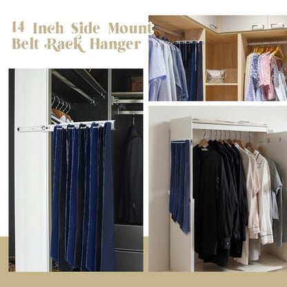 Blulu 2 Pcs 13.8'' Sliding Tie Rack Hangers for Closet, 25 Tie Each, Silver | Includes 2 Silver 13.8 Inch Metal Racks with 25 Hooks Each and 12 Screws; Full-extension Ball-bearing Slides for Easy Access