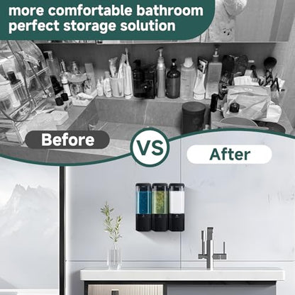 Shampoo and Conditioner Dispenser 3 Chamber No Drill Shampoo Dispenser for Shower Wall Mounted Shower Soap Dispenser 3 * 500ml Refillable Shower Dispenser for Bathroom Hotel(Black 3 Chamber)
