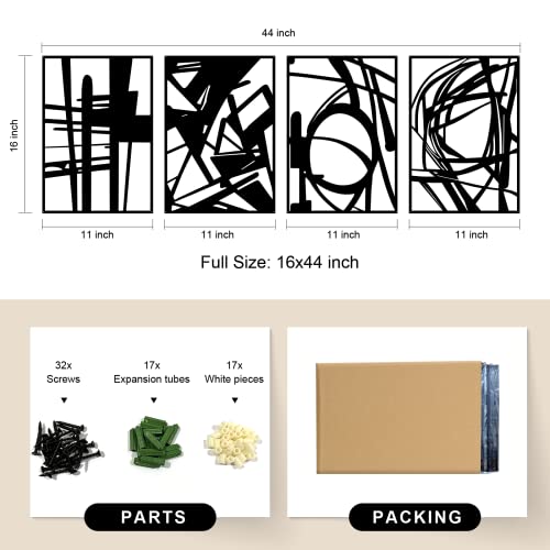 4 Pack Black Abstract Metal Wall Art, Minimalist Décor Single Line Art Wall Décor, 3D Textured Metal Wall Sculptures, for Living Room Bedroom Bathroom Study Room (Black Abstract, M Size 16 x 11'')