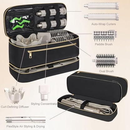 Hair Dryer Case for Shark Flex Style , Double Layer Travel Carrying Case | Portable Storage Case, Shark Hair Tools Storage Organizer bag for Airwrap Styler and Attachments, Black Glod,13 IN