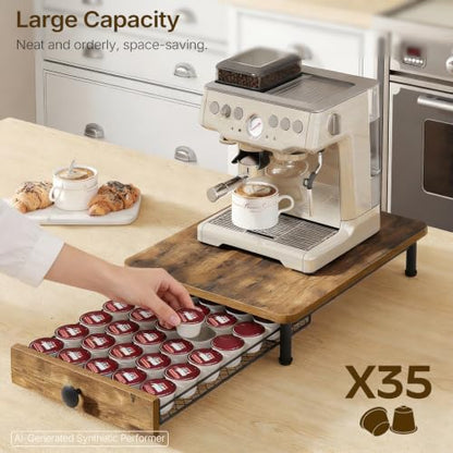 Coffee Pod Drawer Holder, Coffee Pod Drawer for K Cup, 35 Capacity Coffee Capsules Storage Organizer, Sliding Mesh Basket, for Home Office, Kitchen, Rustic Brown KH08BRG1