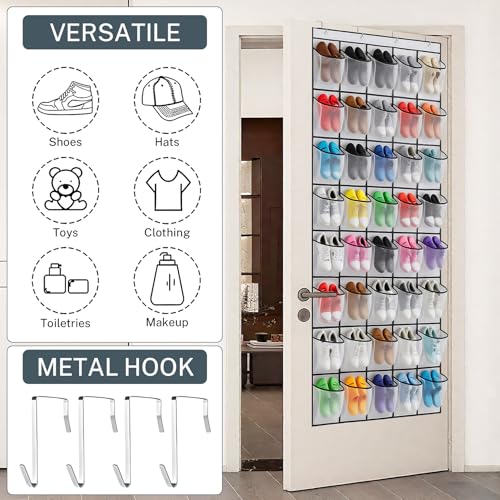 40 Large Mesh Pocket Over the Door Shoe Organizer,Hanging Shoe Rack for Door,Hualleko Shoes Organizer Hanger with Large Capacity, Shoes Storage Holder Sturdy Non-woven Fabric - Stores 20 Pairs (White)