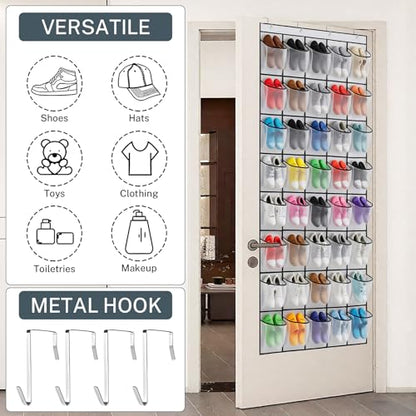 40 Large Mesh Pocket Over the Door Shoe Organizer,Hanging Shoe Rack for Door,Hualleko Shoes Organizer Hanger with Large Capacity, Shoes Storage Holder Sturdy Non-woven Fabric - Stores 20 Pairs (White)