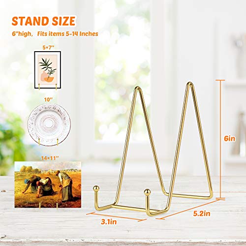 Mocoosy 2 Pack 6 Inch Plate Stands for Display, Gold Metal Display Stands | Square Wire Easel Stand, Plate Holder Display Stands, Frame Stands for Pictures, Photos, Decorative Platters, Table Arts