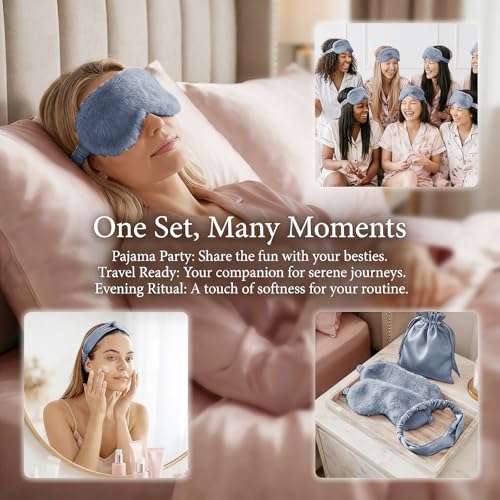 Artificial Plush Sleep Eye mask and Hair Band Set. Suitable for Both Women and Men. Ideal for Gift-Giving at Parties. for Travel and Rest (Dusty Blue, One Size)