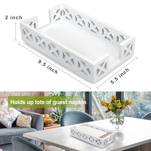 Guest Towel Holder for Bathroom Napkin Holder Wooden Paper Hand Towel Tray | White Dinner Napkin Holders for Table Bathroom Paper Towel Holder Wood Decor Counter Flat Disposable Hand Towel Holder Basket