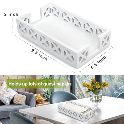 Guest Towel Holder for Bathroom Napkin Holder Wooden Paper Hand Towel Tray | White Dinner Napkin Holders for Table Bathroom Paper Towel Holder Wood Decor Counter Flat Disposable Hand Towel Holder Basket