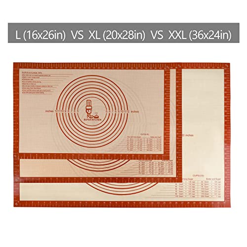 Non-slip Silicone Pastry Mat Extra Large Measurements 36''x 24'' Baking Mat | Silicone Baking Mat Counter/Dough Rolling/Oven Liner/Fondant/Pie Crust Sourdough Bread Baking Supplies（Red）