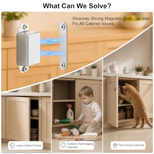 Strong Cabinet Magnets for Closure 40 lbs 4 Pack - Hold Warped Doors Tight | Magnetic Door Catches/Latches Stainless Steel for Cupboard Closet Drawer Window - No Measure or Mark Install in 5 Mins