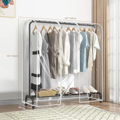Garment Rack Cover waterproof ransparent Clothes Rack Cover, PEVA Dustproof Wardrobe Hanging Protector Rack Organizer with 2 Smooth Zipper (60 * 20 * 60inch)