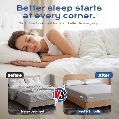 Bed Sheet Holders for Corners: No More Loose Sheets | Straps Heavy Duty Double-Sided Anti-Slip & Sheet Clips for Easy Installation Fits All Mattress Sizes (4PCS)