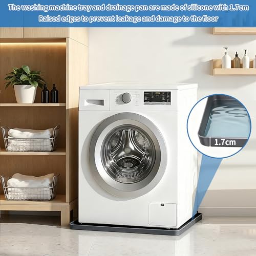 Washing Machine Drain Pan Silicone mat 27"x27" with 0.79" Raised Edges, Leak-Proof Silicone Mat, Non-Slip Waterproof Floor Protector for Washer Dryer (Grey)