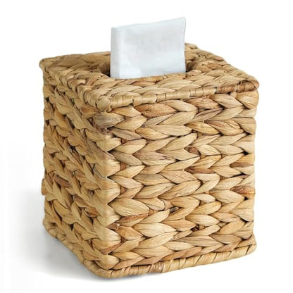 Wicker Tissue Box Cover, Rattan Tissue Box Holder Square | Boho Decorative Woven Water Hyacinth Cube Tissue Holders for Bathroom Living Room Kitchen