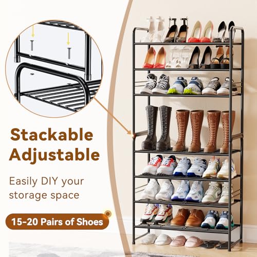 Simple Shoe Rack, 4 Tier Heavy Duty Metal Shoe Shelf 27 Inch Wide, Black