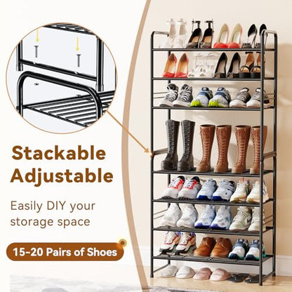 Simple Shoe Rack, 4 Tier Heavy Duty Metal Shoe Shelf 27 Inch Wide, Black