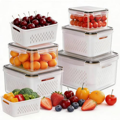 5 Pack Fruit Storage Containers for Fridge, Plastic Fruit Containers Set