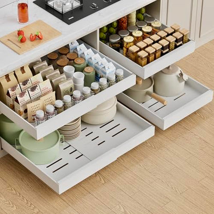 PAKETA 4 Pack Expandable Pull Out Cabinet Organizer,21" Deep | Pull Out Drawers for Cabinets with width from 12" to 20",Sliding Drawers for Cabinets with Upgrade 3 Slide Rails,hold 65 lbs