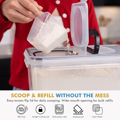 Shazo 2 PC (11L | 372 oz) Flour Sugar Storage Containers with Spout Lid & Easy Carry Handle - BPA Free Extra Large Airtight Food Storage Containers with Lids - Rice Canisters Sets for Kitchen & Pantry