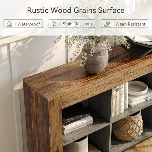 LITTLE TREE TV Stand with Storage, 63-Inch Entertainment Center with Shelves, Modern Media Console for Television up to 65" for Living Room, Bedroom, Brown + Dark Gray