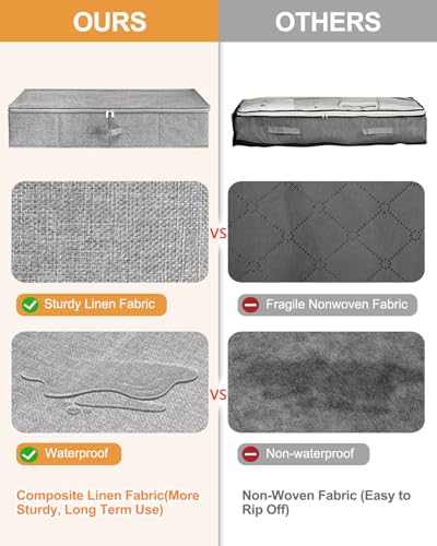 punemi 6.7 in Tall Sturdy Under Bed Storage Container with Lid, 2Pack, Gray | Stackable Clothes Storage Bag with Rigid Side and Bottom , for Blankets, Bedding& Shoes, Closet, Dorm & Bedroom Organization