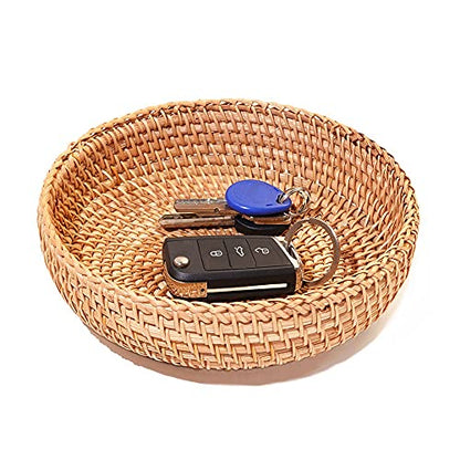 Small Round Keys Basket for Entryway Woven Baskets for Organizing Tabletop Decorative Wicker Organizer Basket for Keys Wallet Cell Phone for Fruit Candy Cracker | Basket for Keys Wallet Cell Phone, Small Item Organizer, Tabletop Decoration