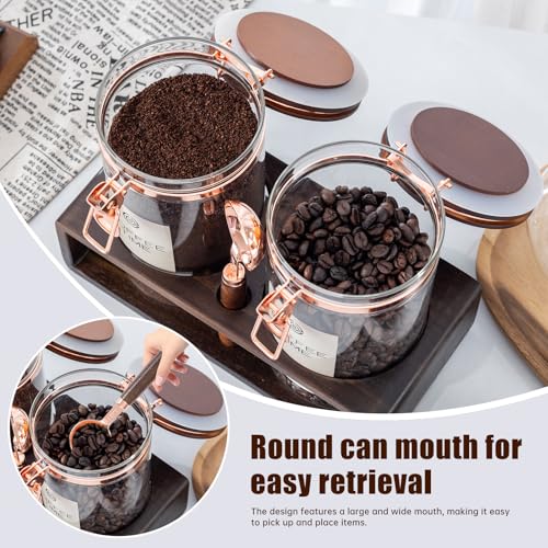 Glass Coffee Canister Set with Wooden Shelf, 2 Pack 45oz Airtight Food Storage Containers with Lids & Spoons, Large nisters for Coffee Beans, Sugar, Tea, Nuts