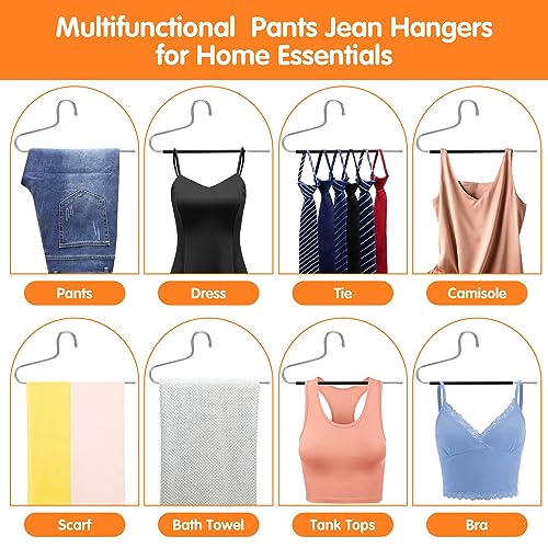 Pants Hangers Space Saving with Open-Ended,Closet Organizers and Storage,10 Pack Non-silp Clothes Hanger for Home Essentials,Dorm Room Essentials for College Students Girls Guys,Hangers for Jeans