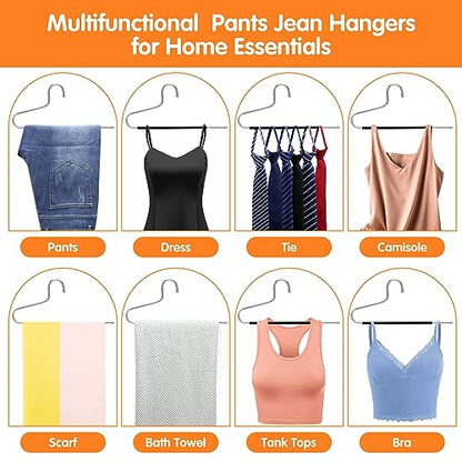 Pants Hangers Space Saving with Open-Ended,Closet Organizers and Storage,10 Pack Non-silp Clothes Hanger for Home Essentials,Dorm Room Essentials for College Students Girls Guys,Hangers for Jeans