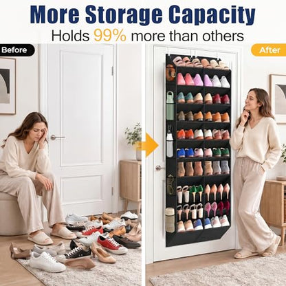20-30 Pairs Over the Door Shoe Organizer with Side Mesh Pockets, 10-Tier Hanging Shoe Storage for Closet, Breathable Door Shoe Rack Holds Sneakers, Boots, Heels & Daily Essentials, Black
